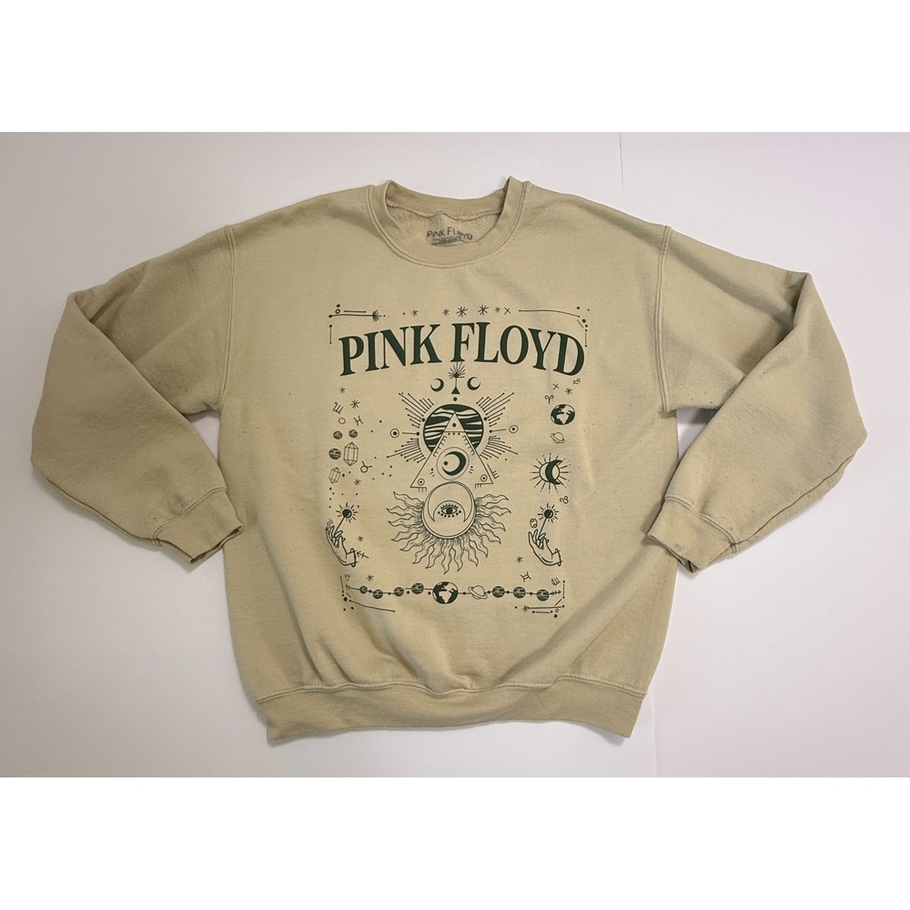 Pink‎ Floyd Sweatshirt Beige Graphic Crewneck Medium Sun Moon Eye Vintage Style